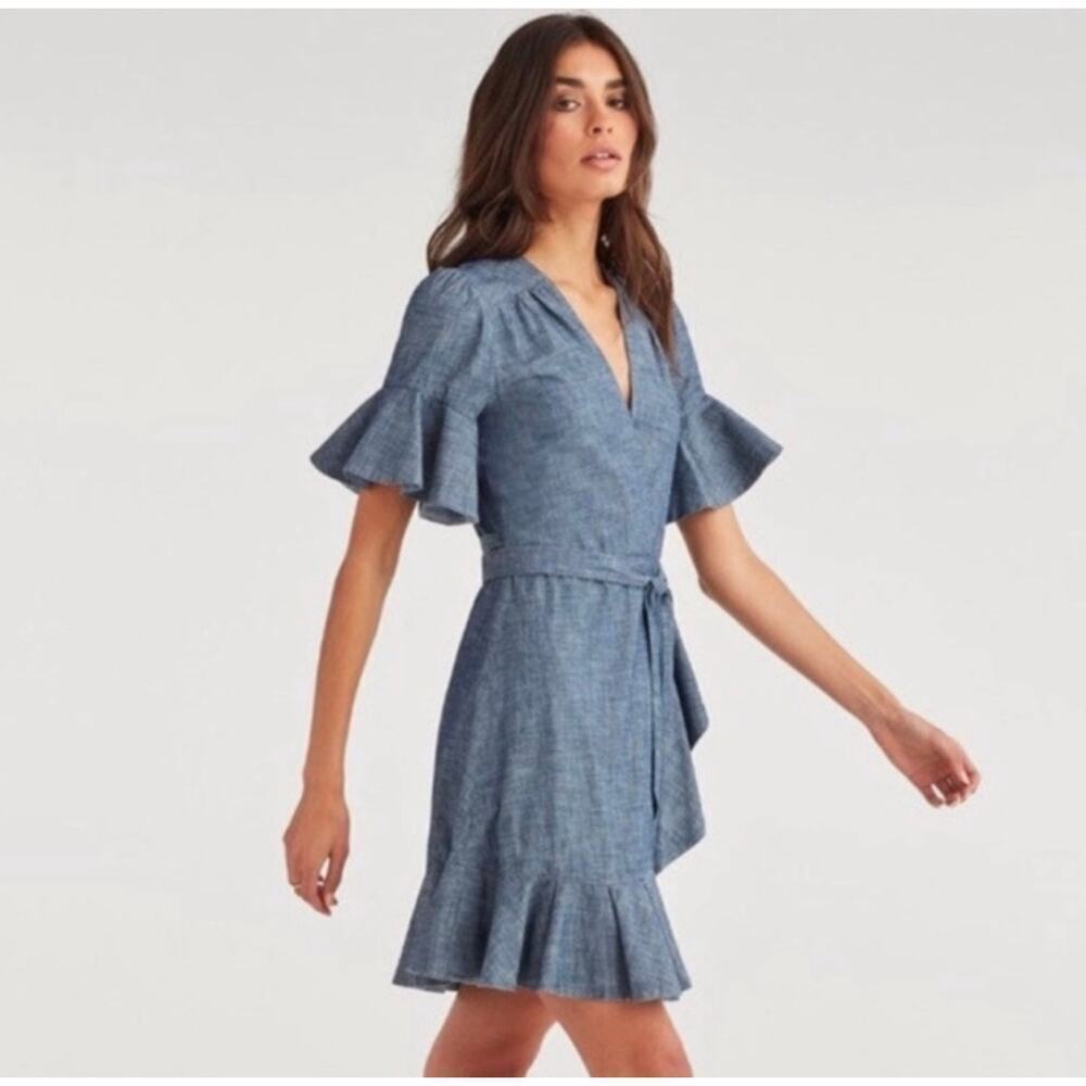 7 For All Mankind Chambray Denim Wrap Dress Women's Size Small
